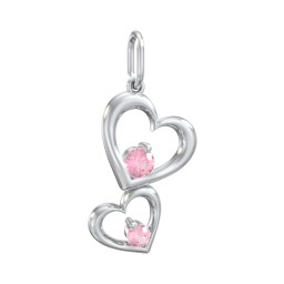 Tilted Hearts Charm with Gemstones in 925 Sterling Silver with Pink Tourmaline