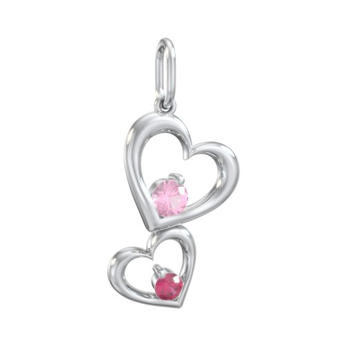 Tilted Hearts Charm with Gemstones – Sterling Silver with Pink Tourmaline and Ruby