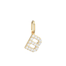 Pavé Initial Charm-B in 10K Solid Yellow Gold with White Premium Zirconia
