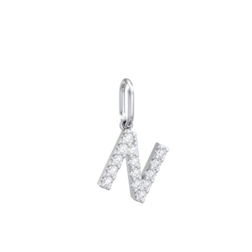 Pavé Initial Charm-N – Sterling Silver with White Premium Zirconia