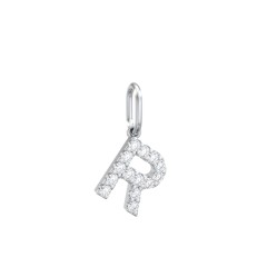 Pavé Initial Charm-R – 10K Yellow Gold with White Premium Zirconia