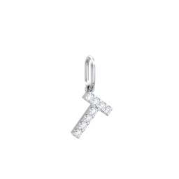 Pavé Initial Charm-T in 925 Sterling Silver with White Premium Zirconia