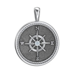 Men's Engravable Compass Pendant with Gemstone