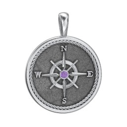 Men's Engravable Compass Pendant with Gemstone