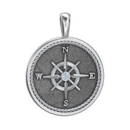 Men's Engravable Compass Pendant with Gemstone