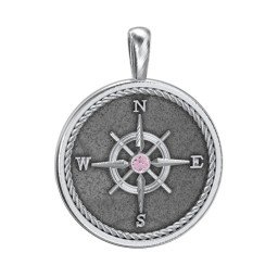 Men's Engravable Compass Pendant with Gemstone
