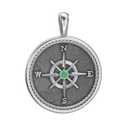 Men's Engravable Compass Pendant with Gemstone