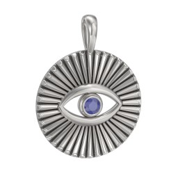 Men's Evil Eye Disc Pendant with Gemstone