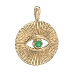 Men's Evil Eye Disc Pendant with Gemstone in 18K Gold Plated Silver with Emerald