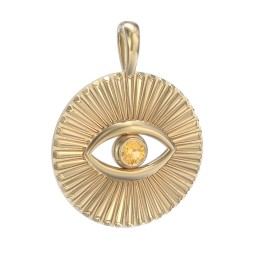 Men's Evil Eye Disc Pendant with Gemstone in 18K Gold Plated Silver with Citrine