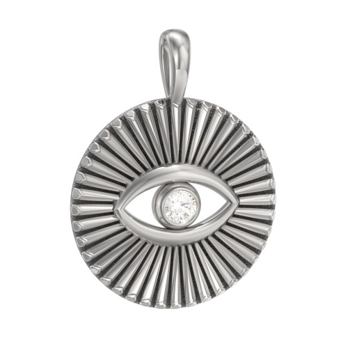 Men's Evil Eye Disc Pendant with Gemstone – Sterling Silver with Cubic Zirconia