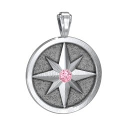 Men's Engravable North Star Disc Pendant with Gemstone