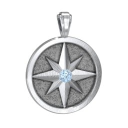 Men's Engravable North Star Disc Pendant with Gemstone