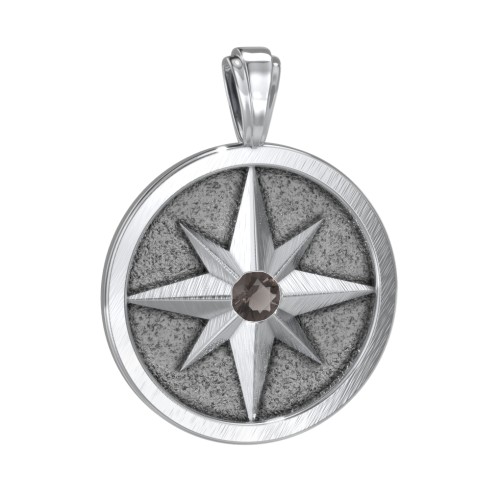 Men's Engravable North Star Disc Pendant with Gemstone – Sterling Silver with Smokey Quartz