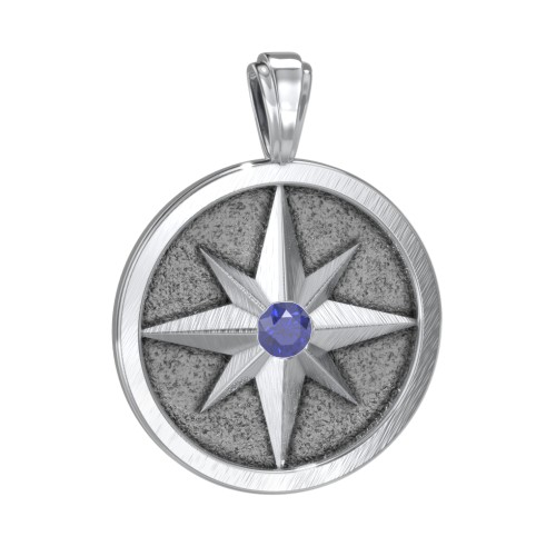 Men's Engravable North Star Disc Pendant with Gemstone – Sterling Silver with Blue Sapphire