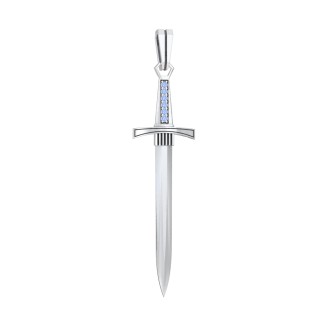 Men's Engravable Sword Pendant with Accent Stones