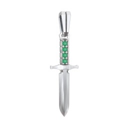 Men's Engravable Dagger Pendant with Gemstones in 925 Sterling Silver with Emerald