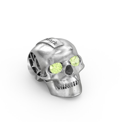 Men's Engravable Skull Pendant with Gemstone Eyes – Sterling Silver with Peridot