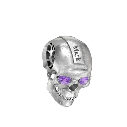 Men's Engravable Skull Pendant with Gemstone Eyes – Sterling Silver with Amethyst