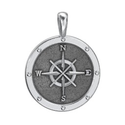 Men's Engravable Compass Pendant in 925 Sterling Silver