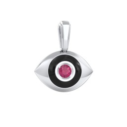 Men's Engravable Evil Eye Gemstone Pendant with Cold Enamel in 925 Sterling Silver with Ruby