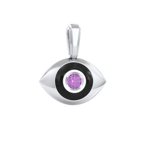 Men's Engravable Evil Eye Gemstone Pendant with Cold Enamel – Sterling Silver with Amethyst
