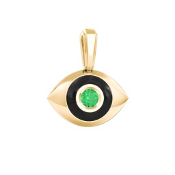 Men's Engravable Evil Eye Gemstone Pendant with Cold Enamel in 10K Solid Yellow Gold with Emerald