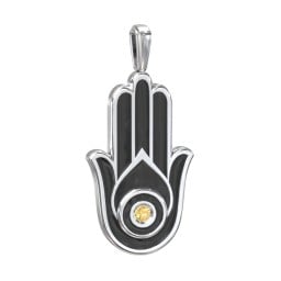Men's Engravable Hamsa Gemstone Pendant with Cold Enamel