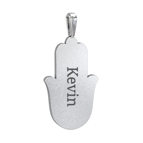 Men's Engravable Hamsa Gemstone Pendant with Cold Enamel – Sterling Silver with Blue Topaz