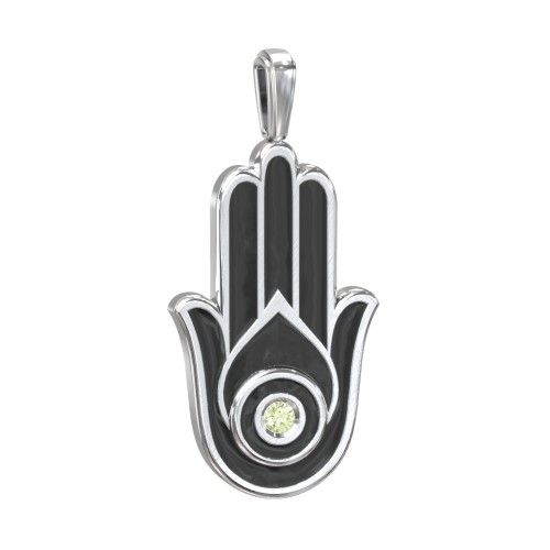 Men's Engravable Hamsa Gemstone Pendant with Cold Enamel – Sterling Silver with Peridot