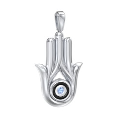 Men's Hamsa Pendant with Gemstone & Cold Enamel – Sterling Silver with Smokey Quartz