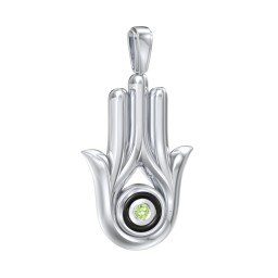 Men's Hamsa Pendant with Gemstone & Cold Enamel in 925 Sterling Silver with Peridot