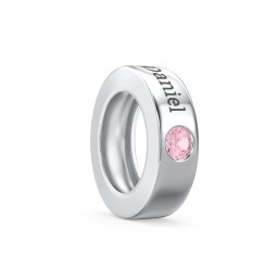 Engravable Ring Charm with a Birthstone in 925 Sterling Silver with Pink Tourmaline