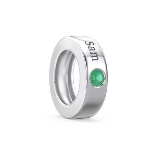 Engravable Ring Charm with a Birthstone – Sterling Silver with Emerald