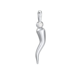 Men's Italian Horn Pendant with 2 Birthstones in 925 Sterling Silver with Diamond