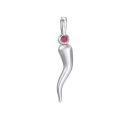 Men's Italian Horn Pendant with 2 Birthstones in 925 Sterling Silver with Ruby