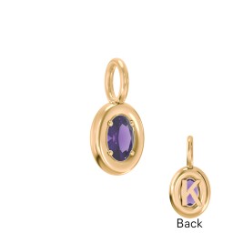 Oval Frame Stone Charm With Back Initial in 18K Gold Plated Silver with Amethyst