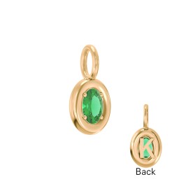 Oval Frame Stone Charm With Back Initial in 10K Solid Yellow Gold with Emerald