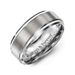 Men's Brushed Tungsten Ring with Beveled Edges – Tungsten