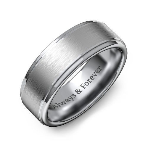 Men's Brushed Tungsten Ring with Beveled Edges – Tungsten