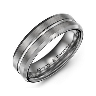 Men's Beveled & Grooved Tungsten Ring with Brushed Finish