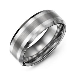 Men's Brushed Striped & Polished Tungsten Ring in Tungsten