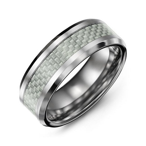 Men's Polished Tungsten Ring with Carbon Fiber Inlay