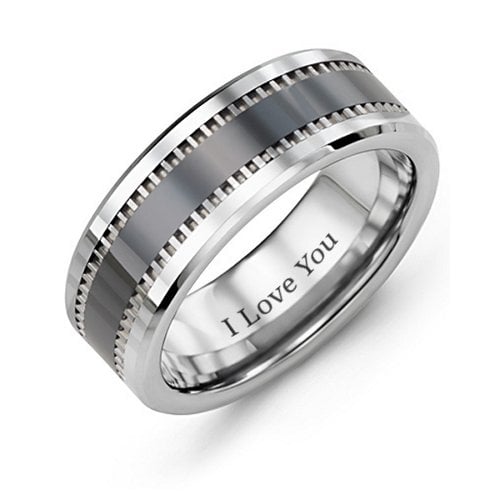 Men's Geometric Trail Tungsten Ring with Ceramic Inlay