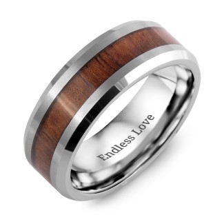 Men's Koa Wood Gunmetal Tungsten Ring With Beveled Edges