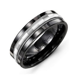 Men's Grooved Centre Inlay Ring in Ceramic
