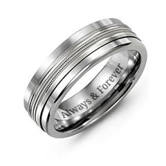 Men's Modern Ring with Beaded Centre Band – Tungsten