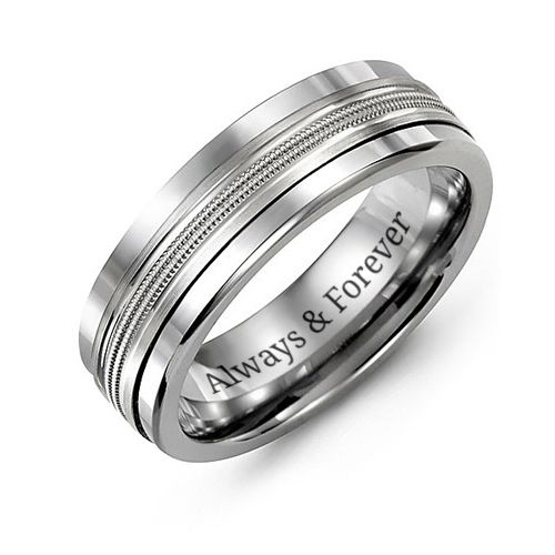 Men's Modern Ring with Beaded Centre Band – Tungsten