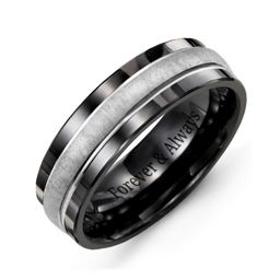 Men's Polished Ring with Brushed Inlay in Ceramic