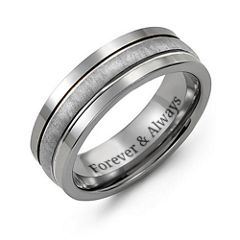 Men's Polished Ring with Brushed Inlay – Tungsten